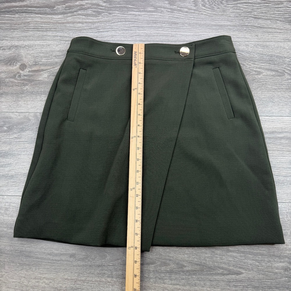 Ann Taylor LOFT Faux Wrap Skirt Womens 6 Olive Green Military Button Front Mini - Picture 13 of 14